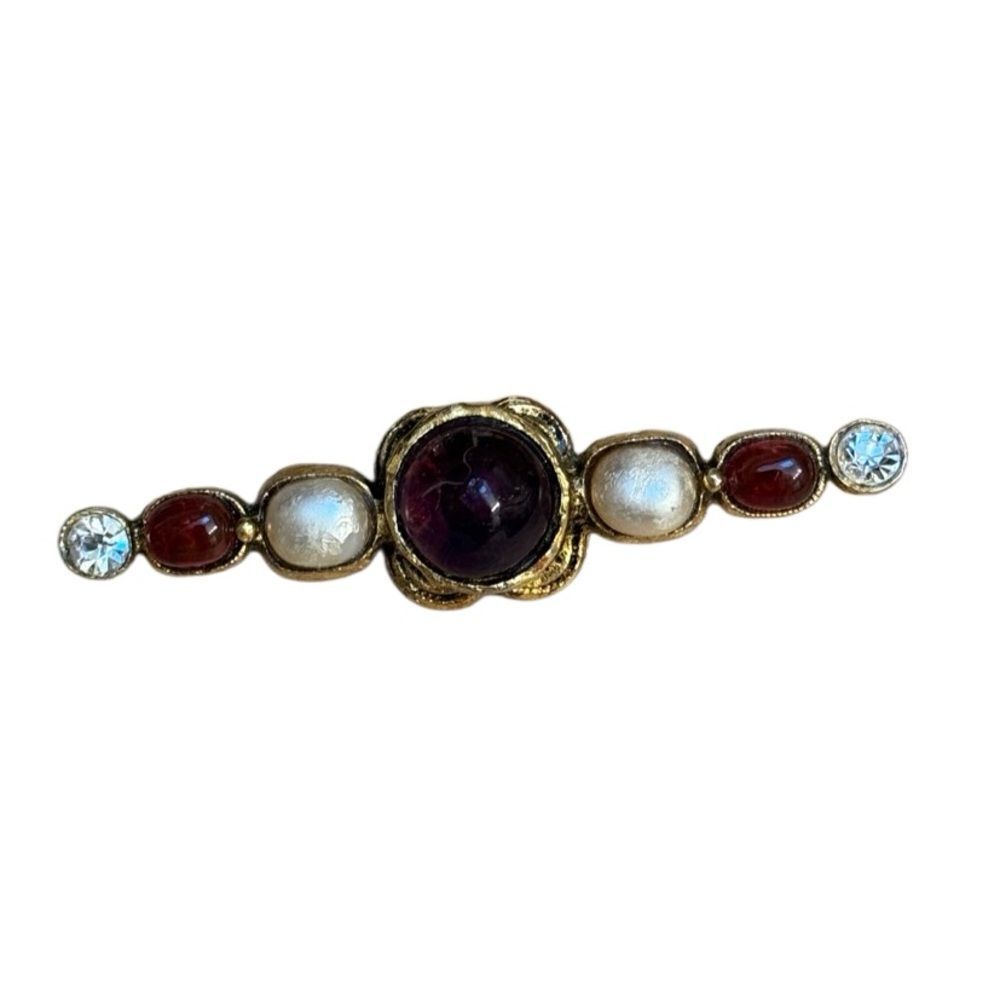 Vintage 1985 Chanel Gripoix Glass Rhinestone Faux Pearl Brooch Pin